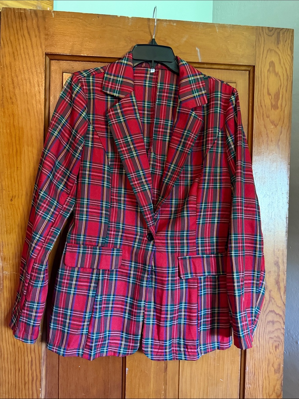 Red Plaid Women's Blazer Jacket - Classic Tailored Style
